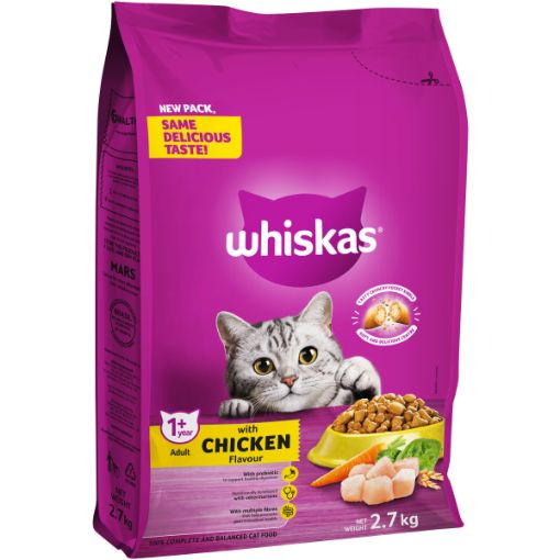 WHISKAS CAT FOOD DRY ADULT  CHICKEN 2.7KG